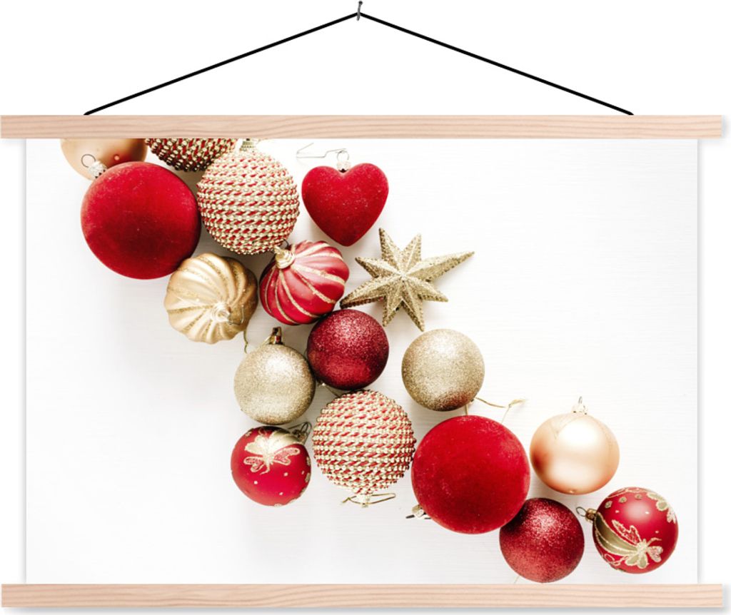MuchoWow Textilposter Winter - Weihnachten - Christbaumkugeln 60x40 cm mit holzfarbenen Rahmen - Bilder