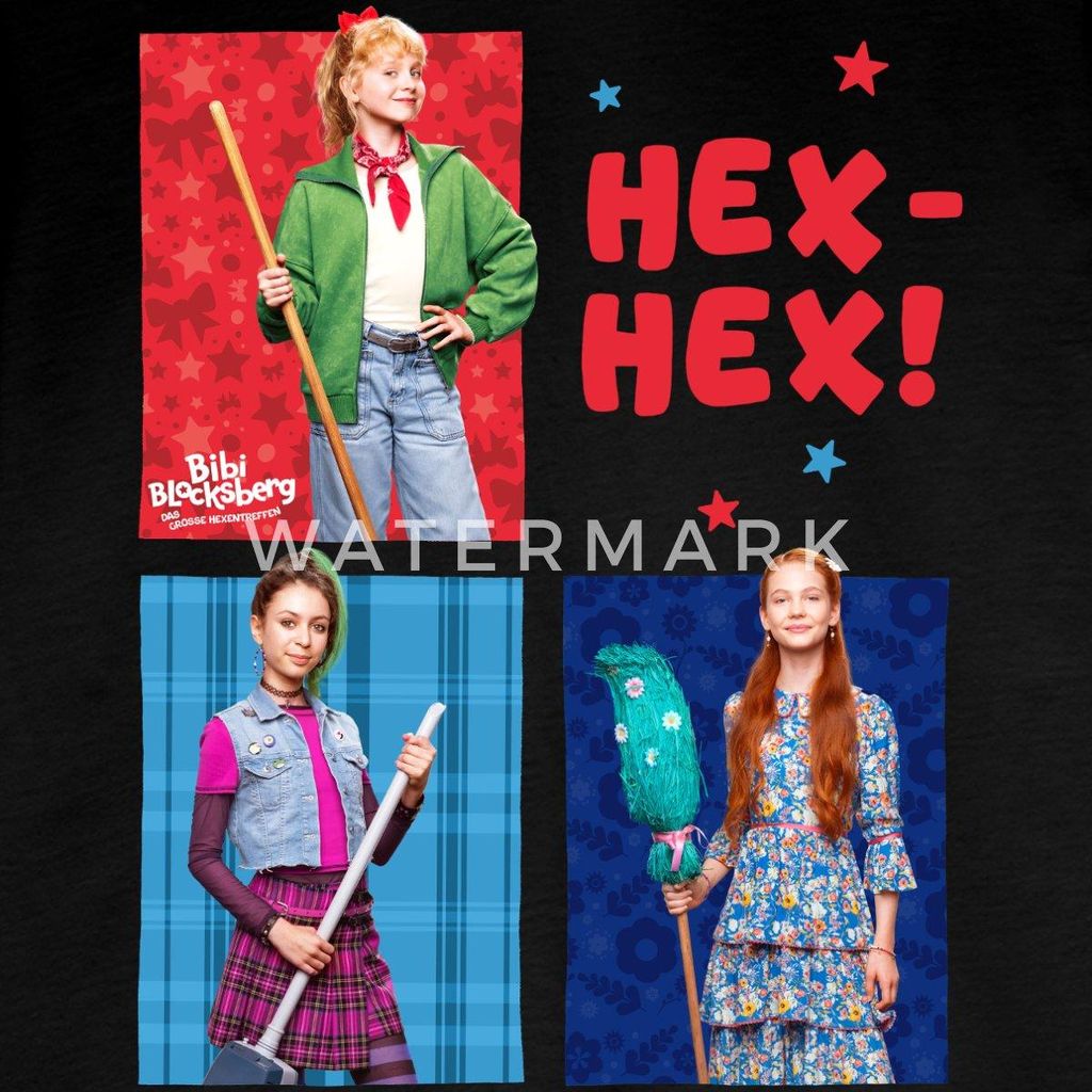 Spreadshirt Bibi Blocksberg Film Bibi Mit Freundinnen Hex-Hex! Kinder Premium Langarmshirt, 122/128 (6 Jahre), Schwarz