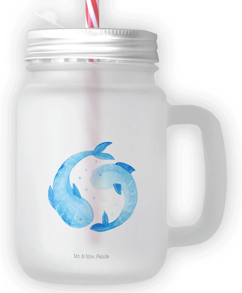 Mr. & Mrs. Panda Glas Sternzeichen Fische - Transparent - Geschenk, Geburtstag Februar, März, Mit Strohhalm, deckel, Mason Jar, Cocktailglas, Fisc...
