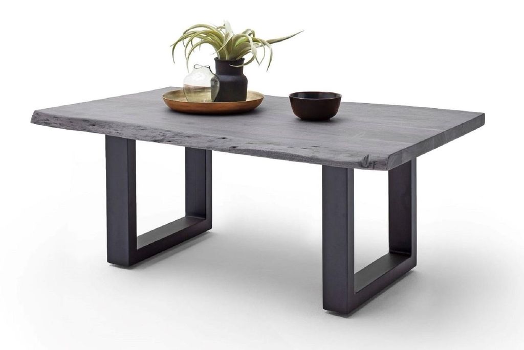 Couchtisch Baumkantentisch Akazie-massiv U-Form rechteckig grau lackiert 110 cm
