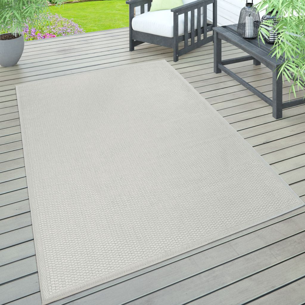 Outdoor Teppich wetterfest Garten & Terrasse flachgewebt Uni Sisaloptik robust Grösse 60x100 cm
