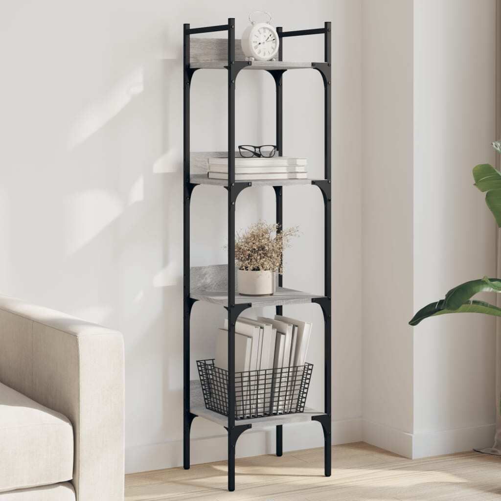 CLORIS Bücherregal 4 Böden Grau Sonoma 35x30x138,5 cm Holzwerkstoff, 9,4 kg