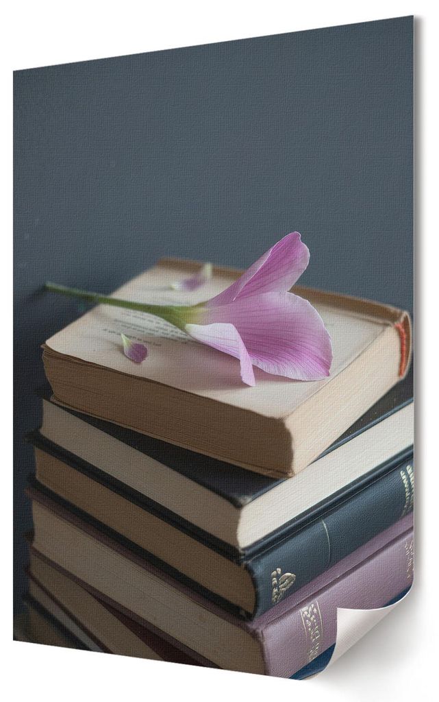 Blumen und Bücher- Kunstdruck A1 (59x84 cm) - Klassisch, romantisch- Wandbild für Wohnzimmer Schlafzimmer & Flur, Modernes Poster Wanddeko, Unger...