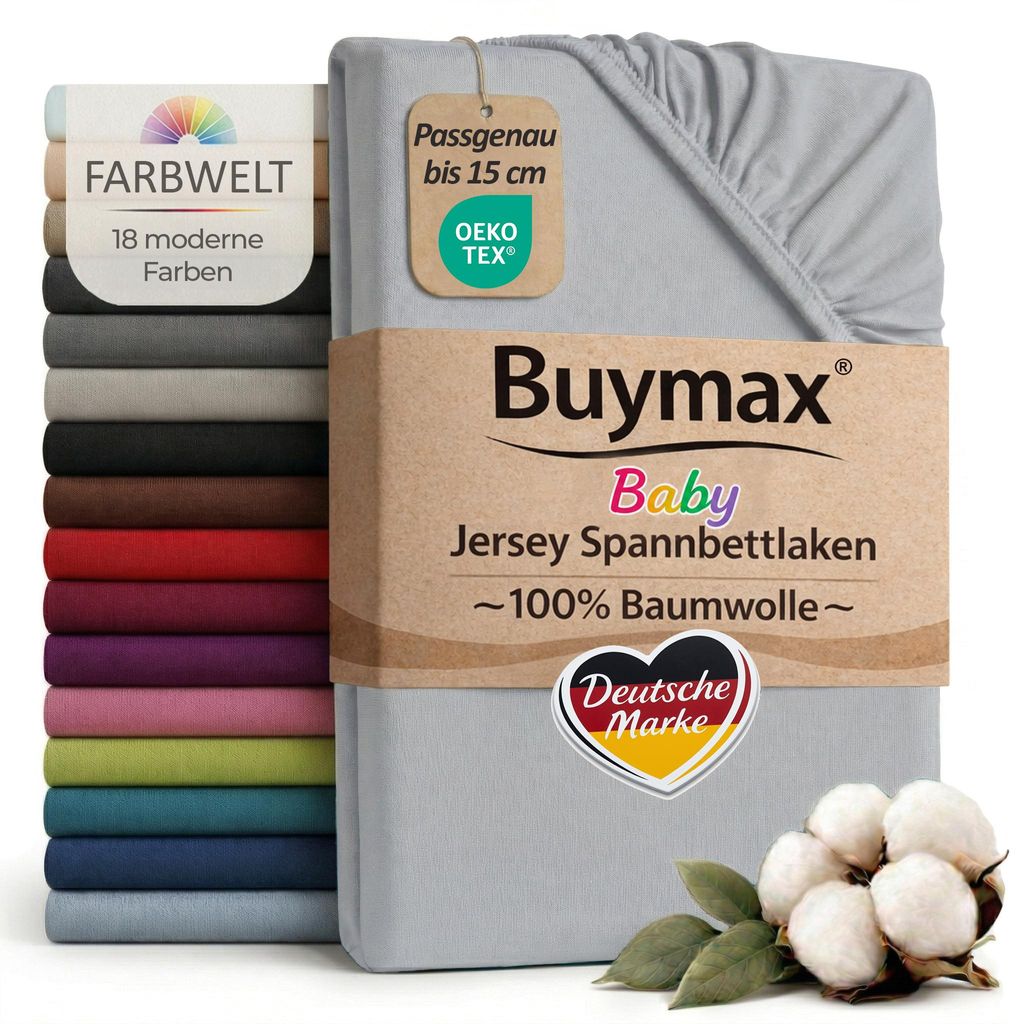 Buymax Baby Spannbettlaken 60x120 cm Silber, Jersey 100% Produktbild 