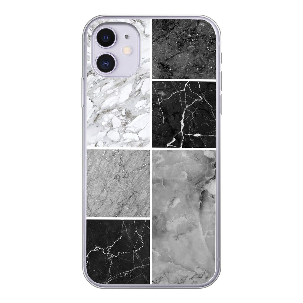 MuchoWow Handyhülle Schutzhülle Hülle für iPhone 11 Marmor - Schwarz - Weiß Silikon Softcase Handy Hülle - Handytasche