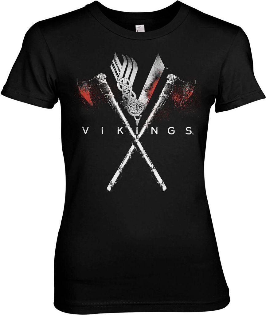 Vikings Axes Girly Tee - Small - Black
