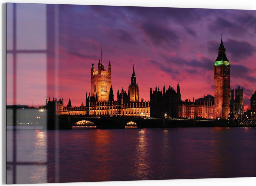 DEQORI Magnettafel Glas 60x40 cm 'London im Abendrot' beschreibbar Whiteboard Küche