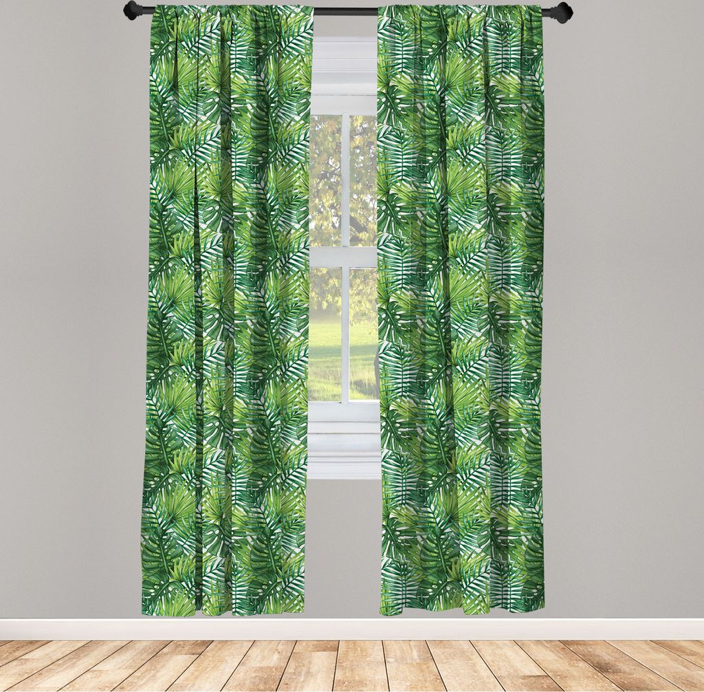 ABAKUHAUS Blatt Vorhänge, Gardinen, Tropische exotische Bananen-Wald-Palme verlässt Aquarell-Entwurfs-Bild, 2 Stück 75 x 225 cm, , Hellgrün Dun...