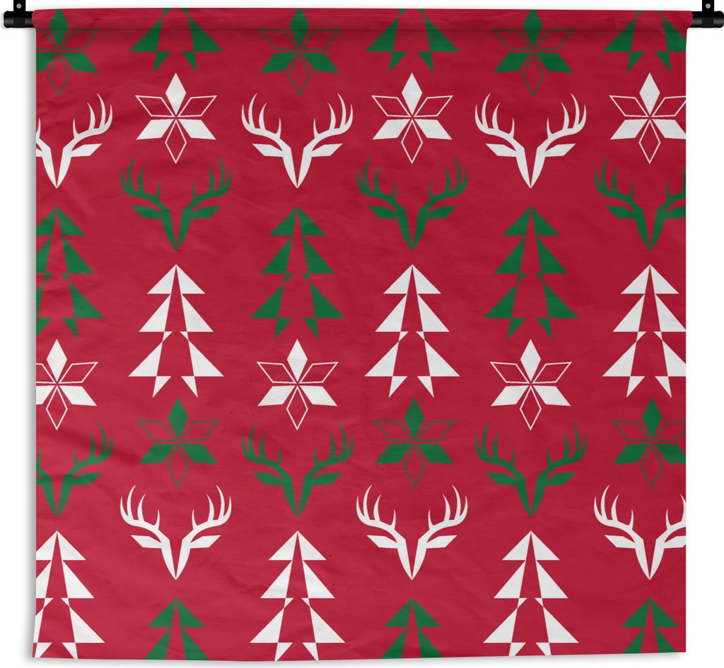 MuchoWow Wandteppich Wandbehang Hirsche - Muster - Weihnachten 90x90 cm Tapisserie Dekoration Wandtuch - Wandaufhänger