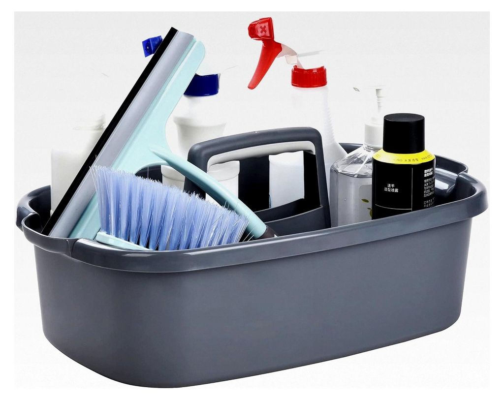 Reinigungs-Caddy mit Griff, großer Kunststoff-Duschkorb, Organizer für Auto, Wohnheim, Badezimmer, Garten, Küche, Reinigungsmittel, Grau