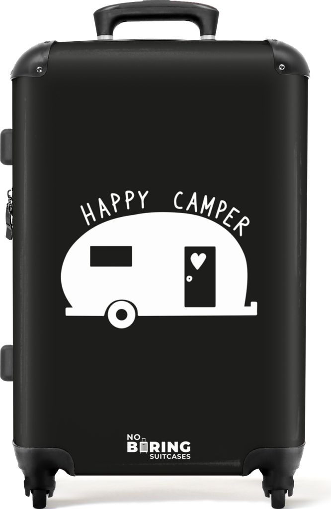 NoBoringSuitcases.com Großer Koffer - Wohnwagen - Urlaub - Schwarz - Weiß - Zitate - Kombinationsschloss TSA - Hartschalen Trolley 4 Rollen - 7...