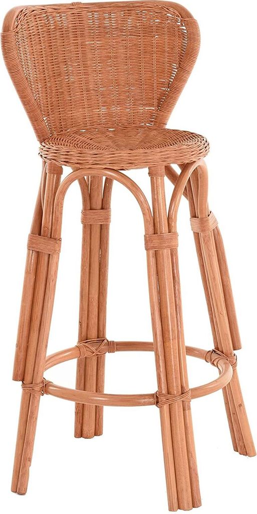 KRINES HOME Barhocker / Küchenhocker aus Natur Rattan Hoher Hocker Barstuhl Barsessel (Typ3 Terracotta)