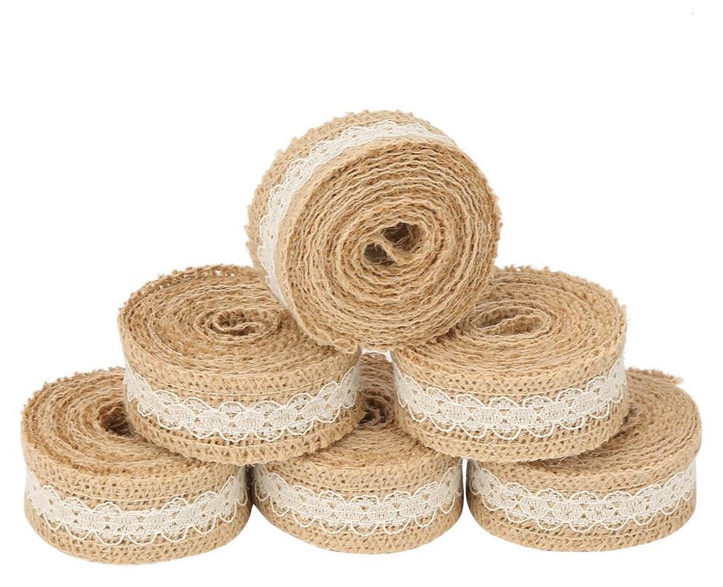 Sackleinenband, 6 Rollen Jute-Sackleinenband, schlichtes und elegantes Design, Spitze für Heimwerkerarbeiten
