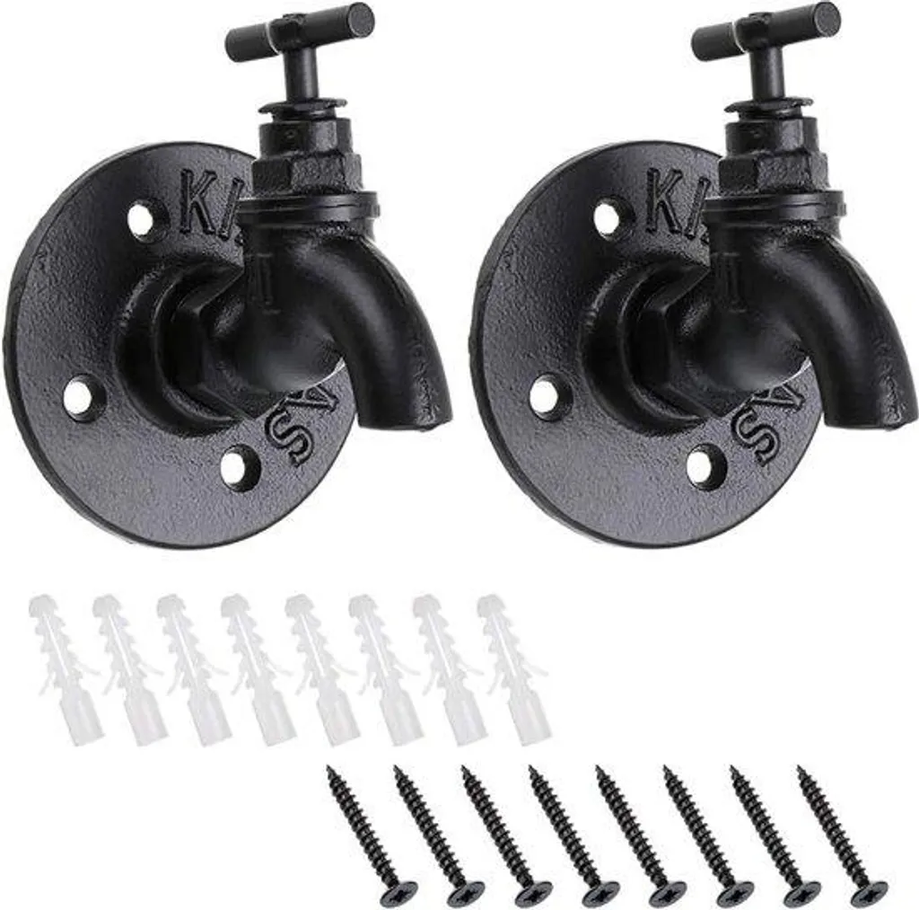 Fixation murale robuste : lot de 2 crochets industriels fer noir solide