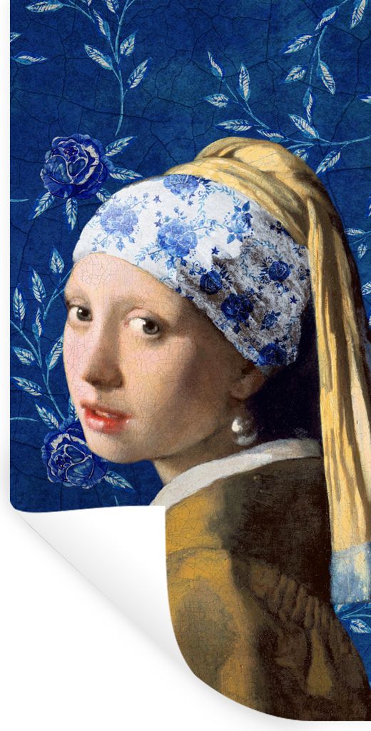 MuchoWow Wandtattoo Wandsticker Wandaufkleber Mädchen mit Perlenohrring - Delfter Porzellan - Vermeer - Blumen - Gemälde - Alte Meister 20x40 c...