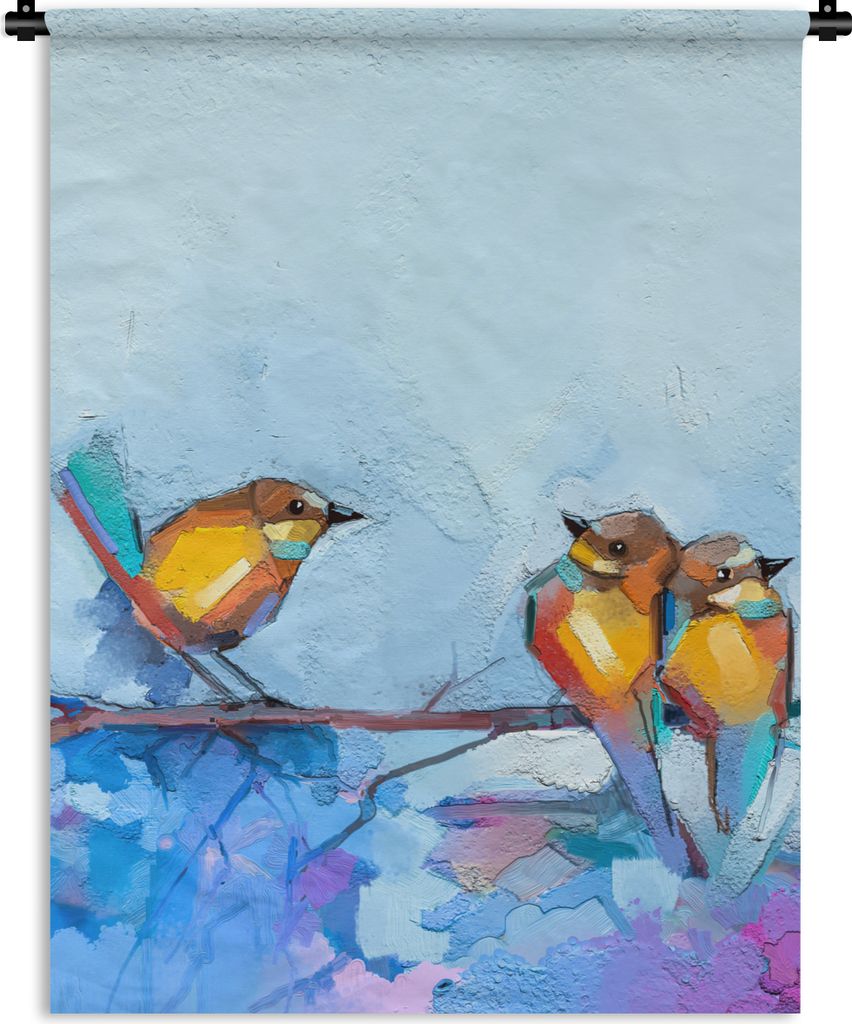 MuchoWow Wandteppich Wandbehang Gemälde - Ölfarbe - Vogel - Zweig 60x80 cm Tapisserie Dekoration Wandtuch - Decke - Wandtücher - Wohne