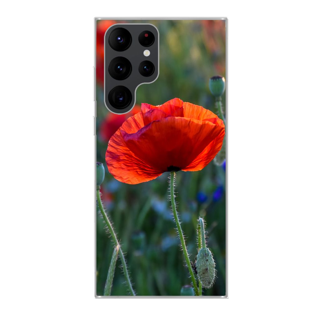 MuchoWow Handyhülle Schutzhülle Hülle für Samsung Galaxy S22 Ultra Bunte Mohnblumen in den Niederlanden Silikon Softcase Handy Hülle - Abbil...