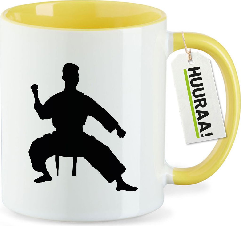 Huuraa Kaffeetasse Taekwondo Silhouette 330ml Gelb Keramik Kaffeebecher Geschenkidee