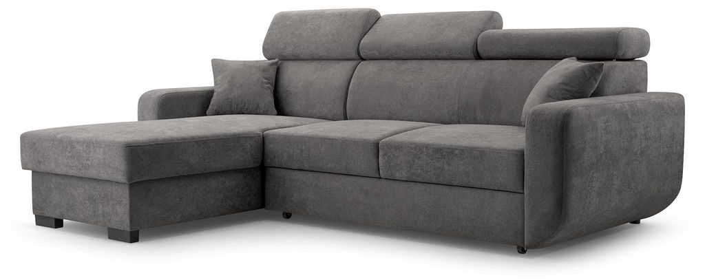 Masseno Ecksofa CASTELLO mit Schlaffunktion L-Form, Sofa mit Bettkasten, Wohnzimmersofa, Couch, Soffa, Bettsofa, Couchgarnitur- Grau, VELO 635