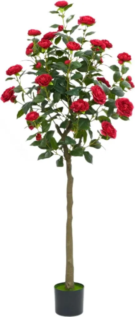Camélia artificiel réaliste 150 cm - Fleurs soie et feuillage dense