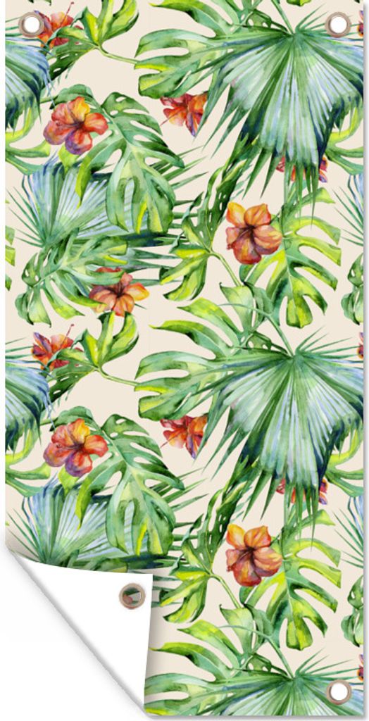 MuchoWow 80x160 cm Outdoor-Poster Gartendeko Sichtschutz Garten Poster für den Garten Blume - Blatt - Muster