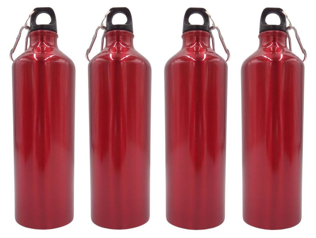 4x Aluminium Trinkflasche 1 Liter rot mit Karabiner Produktbild 