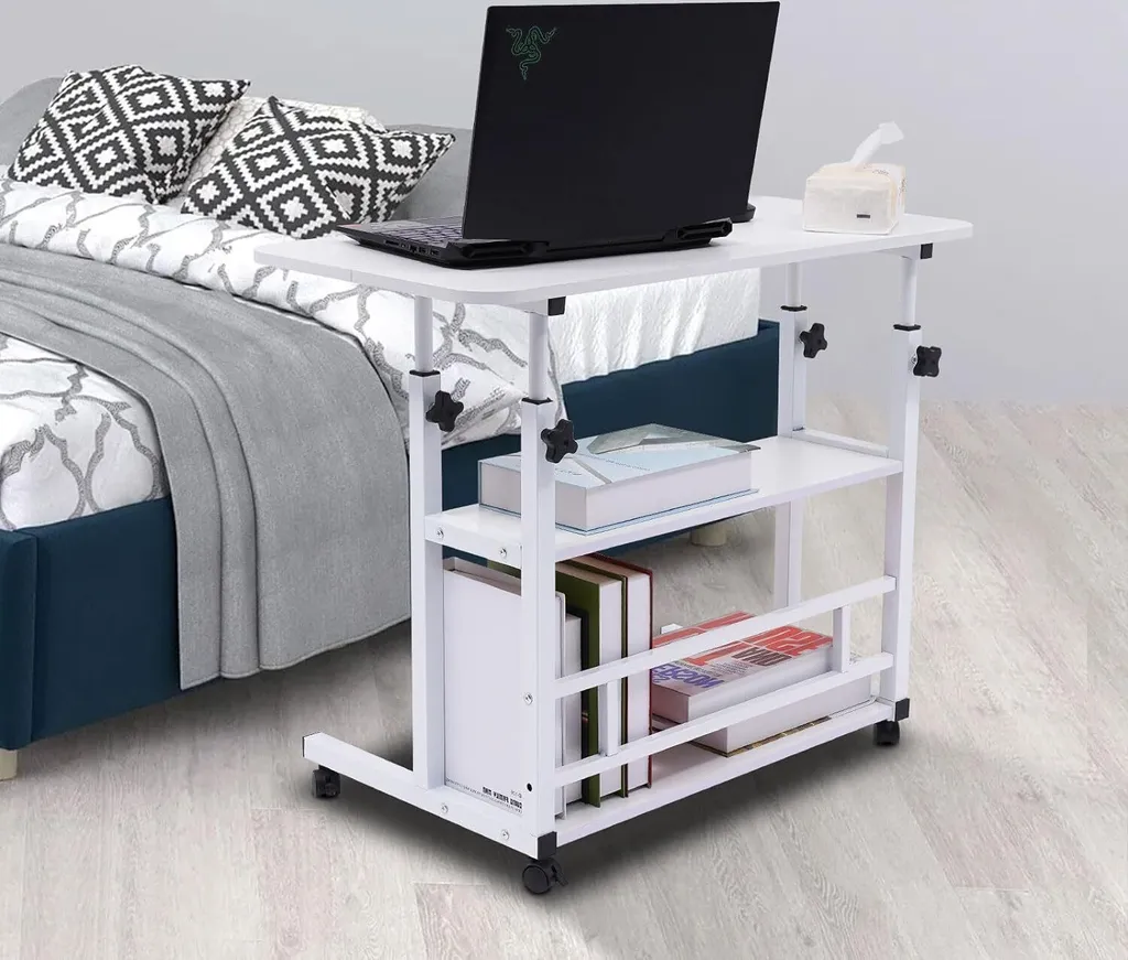 Table Basse Réglable sur Roulettes - Bureau d'appoint pour Ordinateur