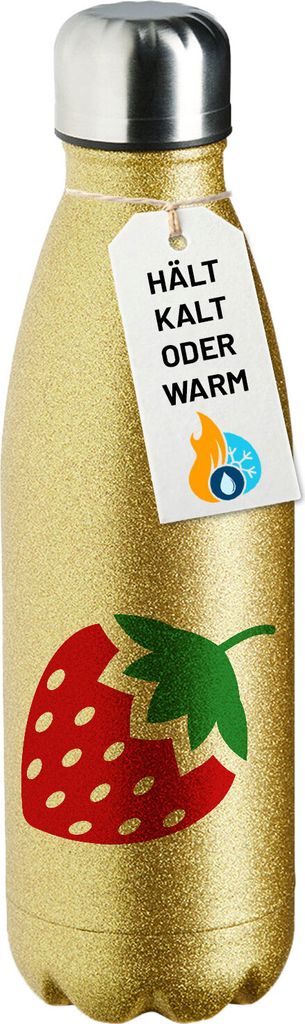 Huuraa Trinkflasche Erdbeere Strawberry 500ml Gold Edelstahl Wasserflasche Trinkflasche Geschenkidee