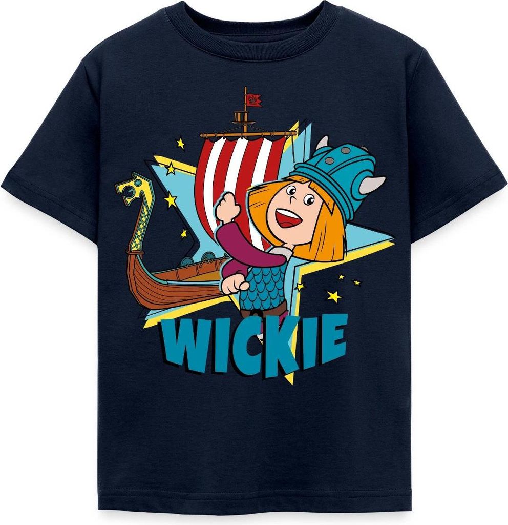 Spreadshirt Wickie Und Die Starken Männer Wikingerschiff Kinder T-Shirt, 110/116 (5-6 Jahre), Navy