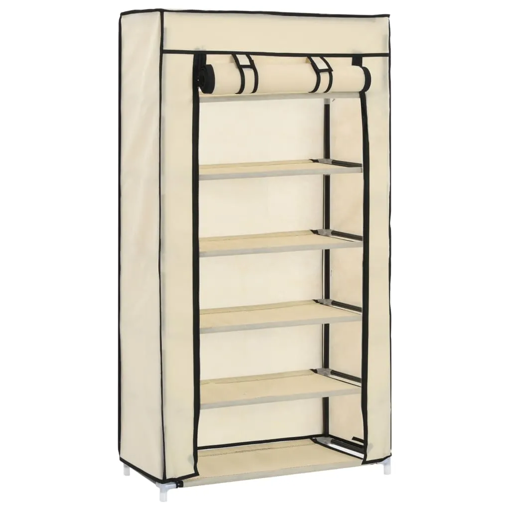 Étagère à chaussures avec housse de protection blanc crème compacte - 3