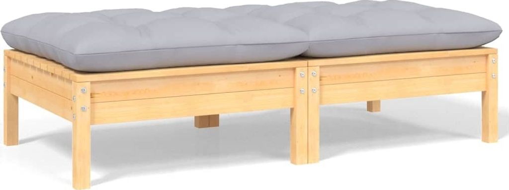 Gartensofa 2-Sitzer mit Kissen in Grau Massivholz Kiefer