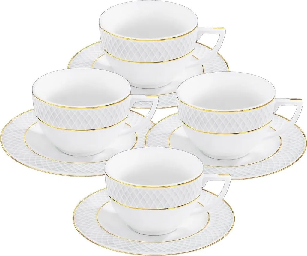 Wilmax WL-880102404/AB4: Set 4 Tazzine 240ml con Linee d'Oro Eleganti