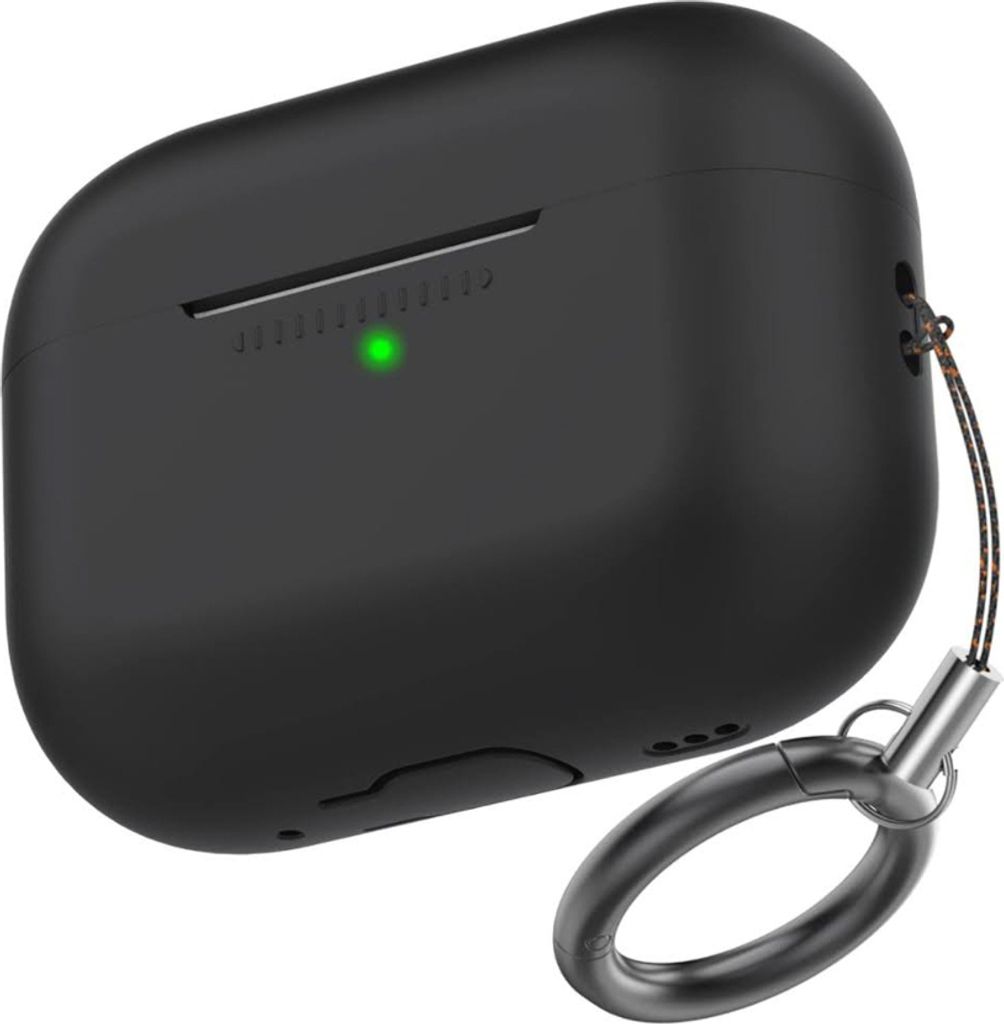 Ahastyle Silikon-Fallschutz Hülle für Airpods Pro 2, Anti-Scratch, Antichoc, Schwarz, mit Carabiner, für Apple Airpods Pro 2