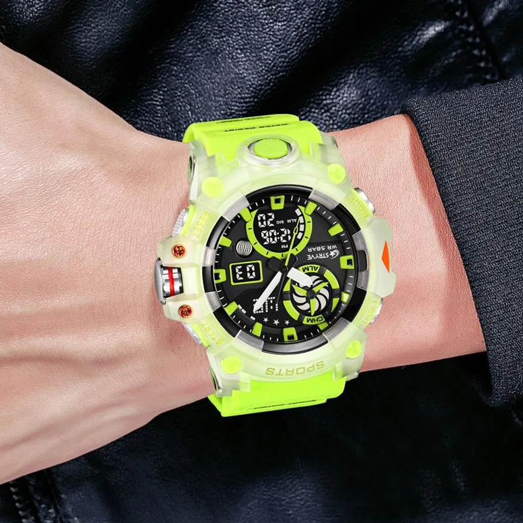 STRYVE HU-38684 Orologio Militare Nero Oro - Dual Time Impermeabile - 5