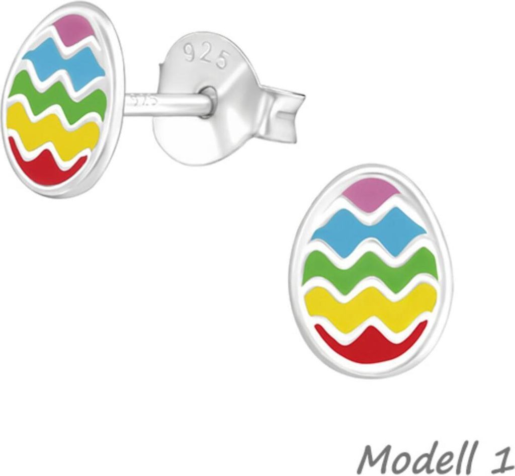 Ohrstecker Ostern: 925 Silber Kinder Ohrringe „Hase, Küken, Osterei“ Modell 1