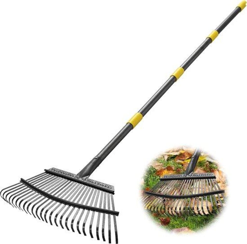 Gartenreisiger 160 cm Stabiles kleiner Sträuchengraser 25 metallische Zähne 45 cm breit, verstellbarer stählerner Griff, Gartenreisiger für das...