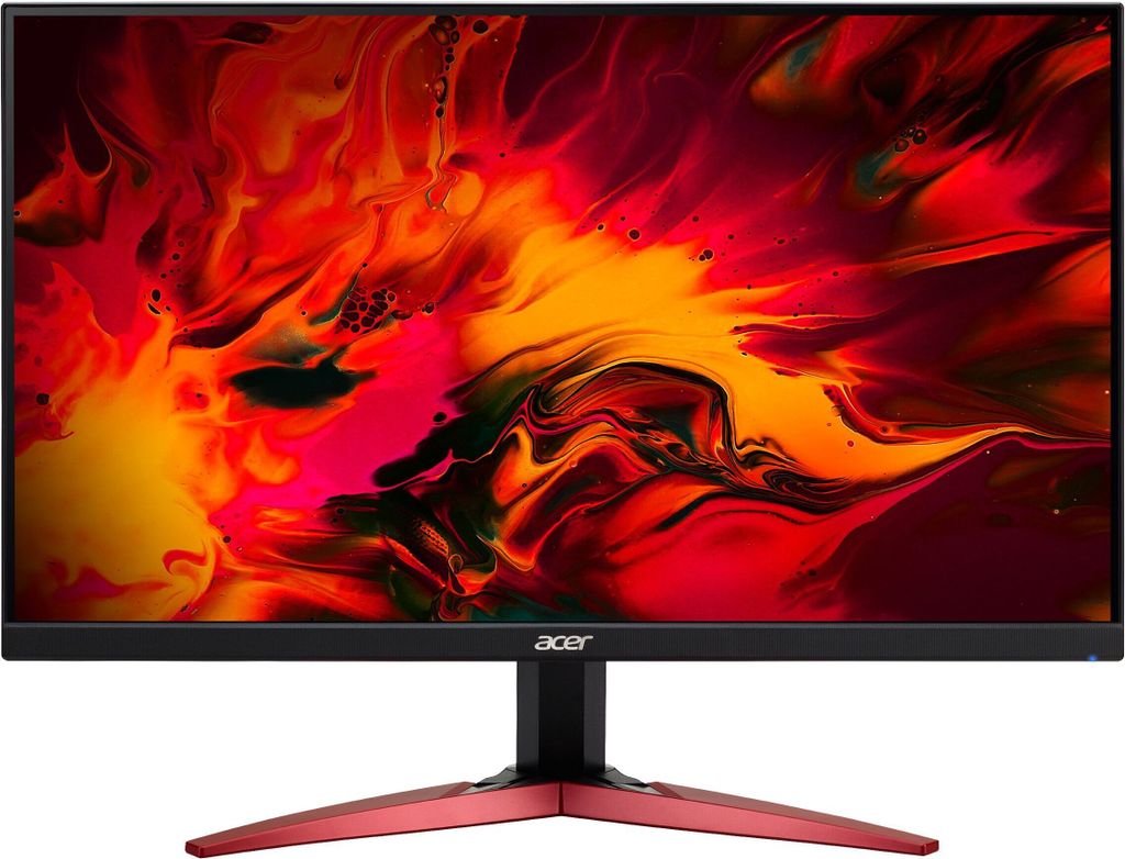 A front view of an Acer gaming monitor on a black background.