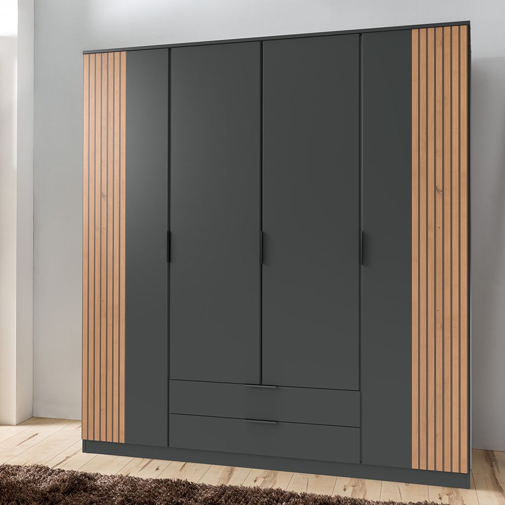 Kleiderschrank 180cm, graphit mit Eiche, LAZISE-43