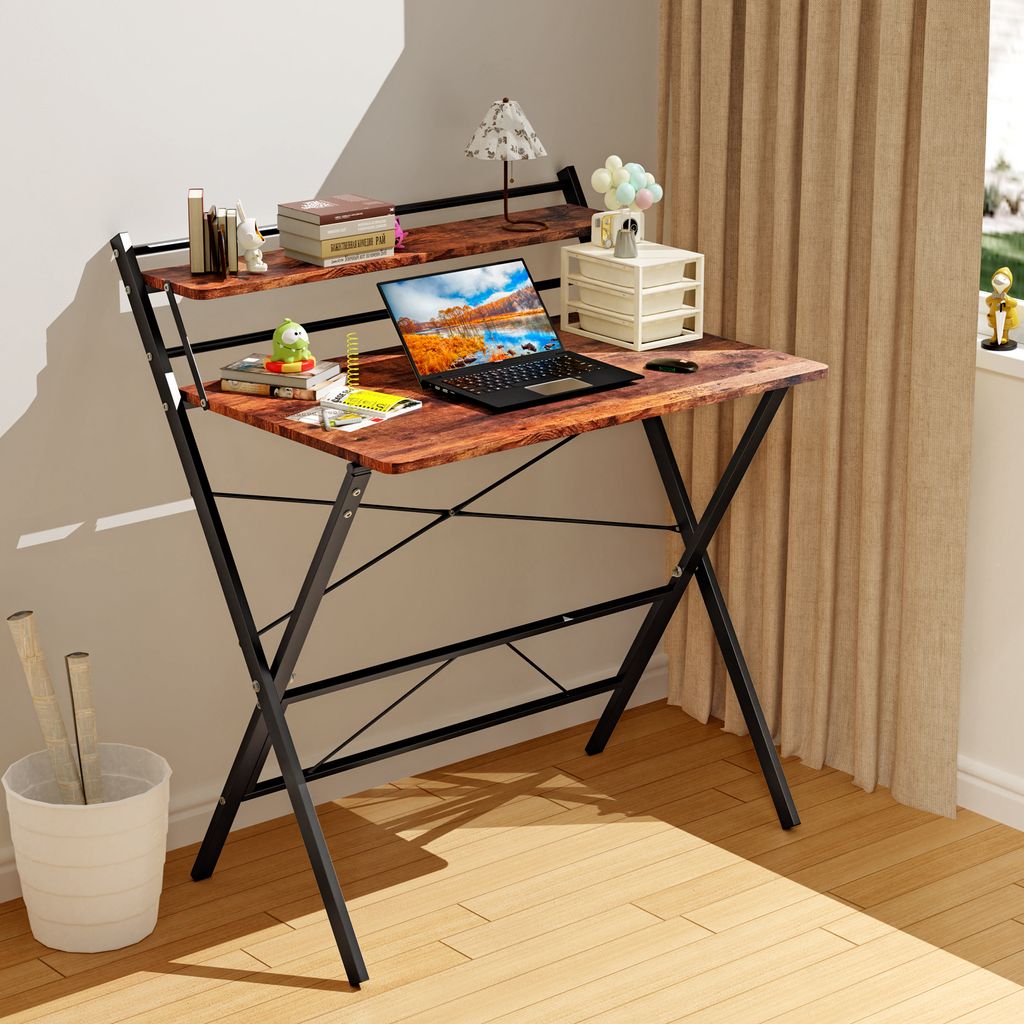 Computertisch Faltbar mit Regal für Zuhause und Büro 50x80x75cm braun
