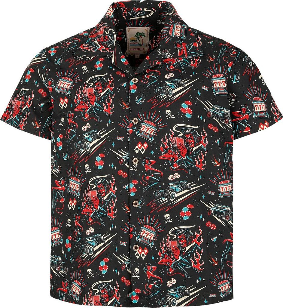 King Kerosin Kurzarmhemd Herren Rockabilly Devil Hawaii Shirt schwarz 3XL