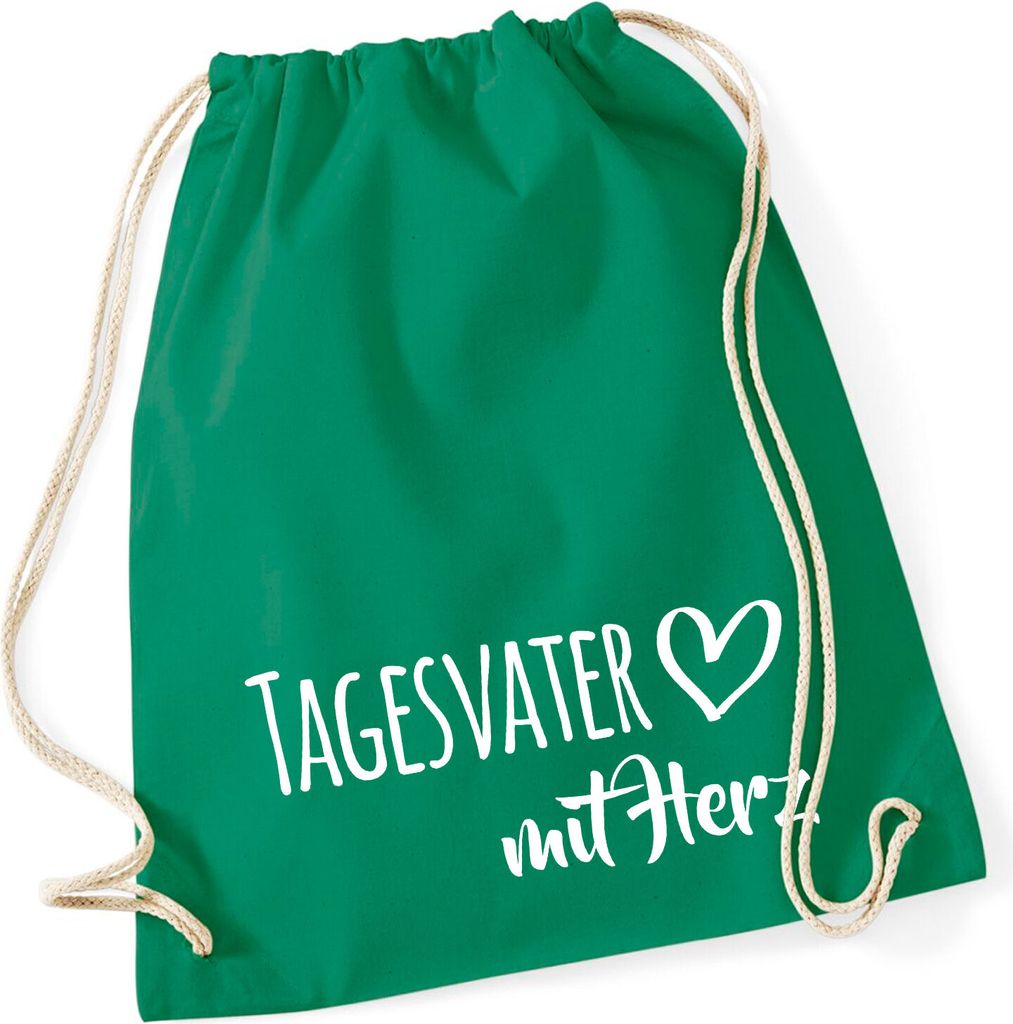 Huuraa Turnbeutel Tagesvater mit Herz 12 Liter Kelly Green Baumwolle Rucksack Geschenkidee