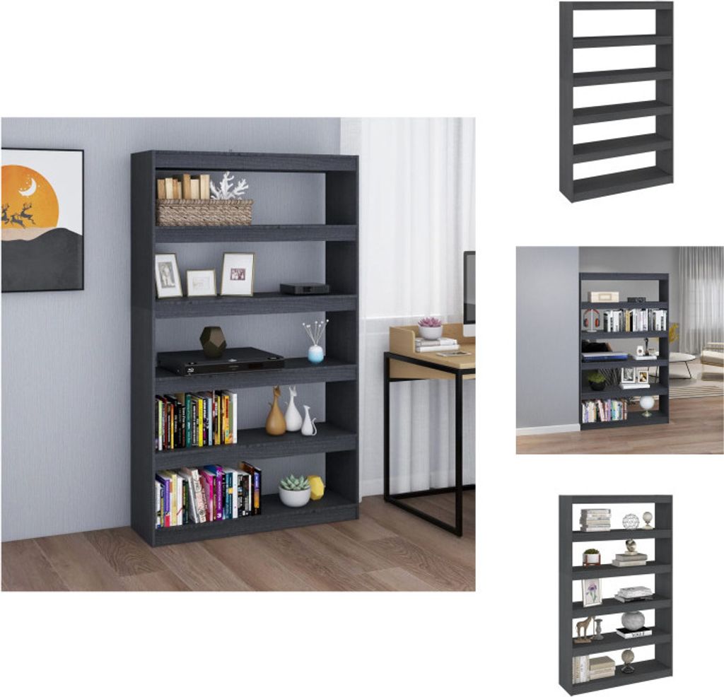 vidaXL Bücherregal/Raumteiler Grau 100x30x167,5 cm Massivholz Kiefer - Bücherregale & Bücherschränke