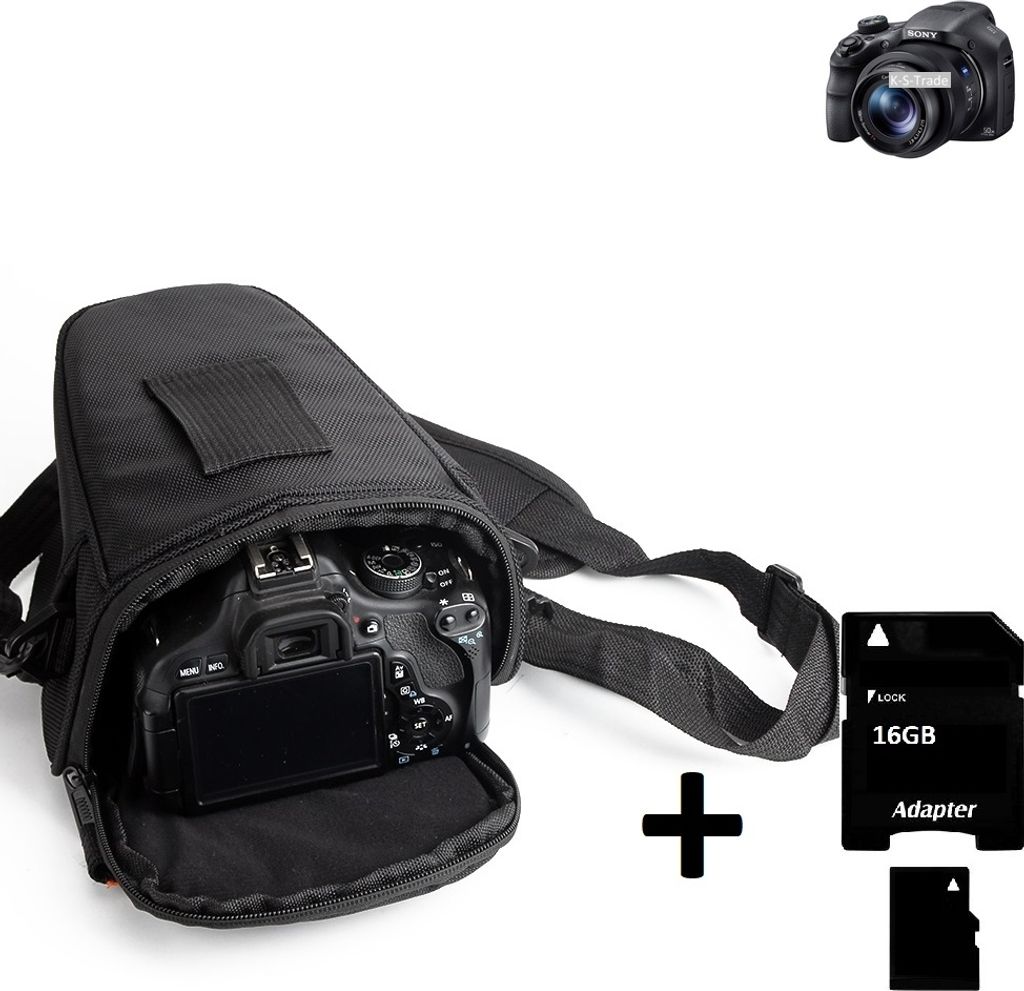 K-S-Trade Schultertasche kompatibel mit Sony Cyber-shot DSC-HX350 Colt Kameratasche für Systemkameras DSLR DSLM SLR, Bridge etc., + 16GB