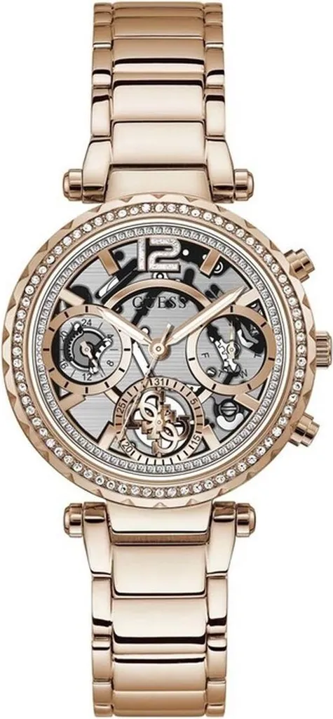 Montre Guess Femme GW0403L3 - Boîtier Doré Rose et Bracelet Silicone Bleu