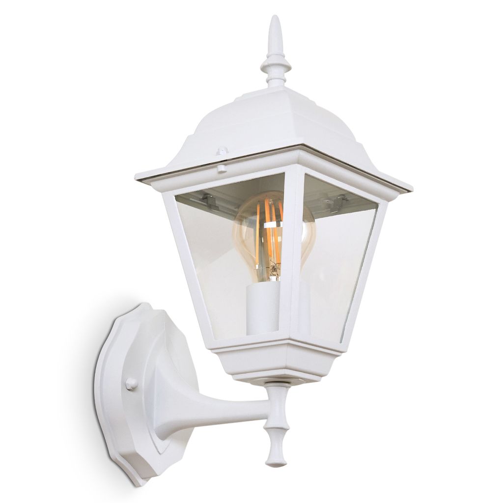 Quartucciu Wandlampe aufwärts in antikem Look aus Metall/Glas in Weiß/Klar