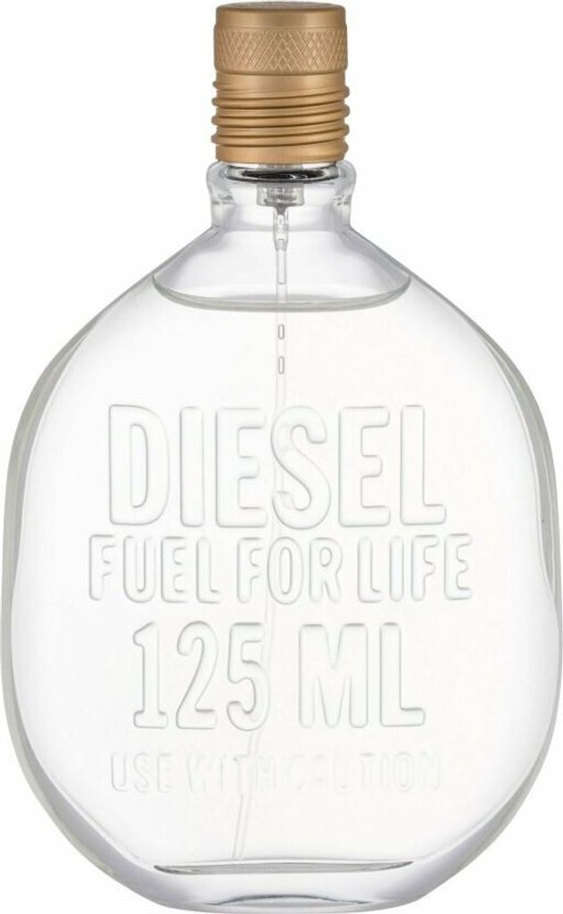 A clear studio shot of a bottle of Diesel Fuel for Life Homme Eau de Toilette.