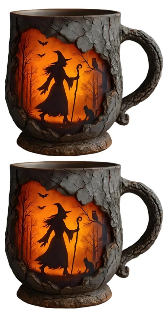 Vintage Kaffeebecher mit mystischer Hexenrindenstruktur – ideal als Halloween-Lagerfeuerbecher oder als Geschenk für Outdoor-Abenteurer, Wandere...