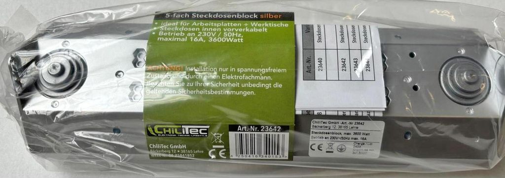 5-fach Steckdosenblock silber 250V/ 16A Aufbaumontage Produktbild 