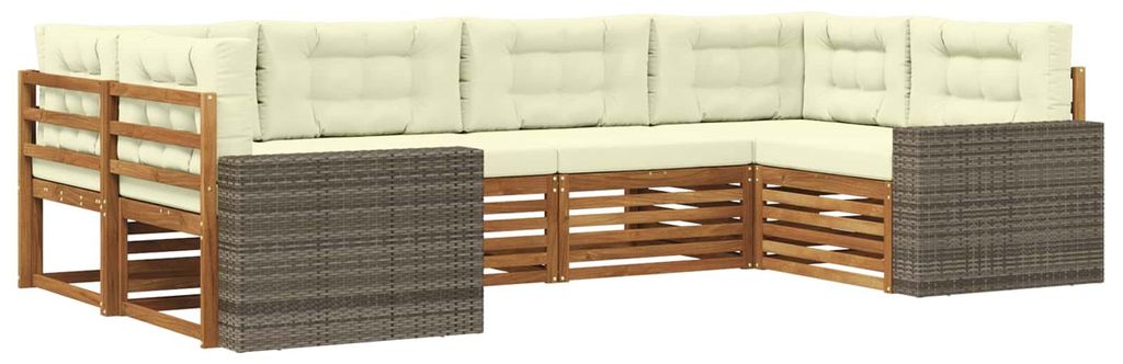 vidaXL Outdoor-Sofagarnitur mit Kissen 6 pcs Natur und Creme
