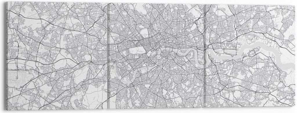 Bild auf Leinwand - Leinwandbild - 3 Teile - Stadt Karte London - 150x50cm - Wand Bild - Wanddeko - Wandbilder - Leinwanddruck - Bilder - Wanddekor...